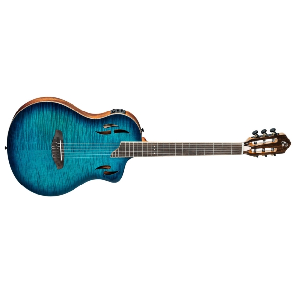 Ortega TourPlayer DeLuxe Nylon String Guitar 6 String - Flamed Maple Blue + Gig Bag