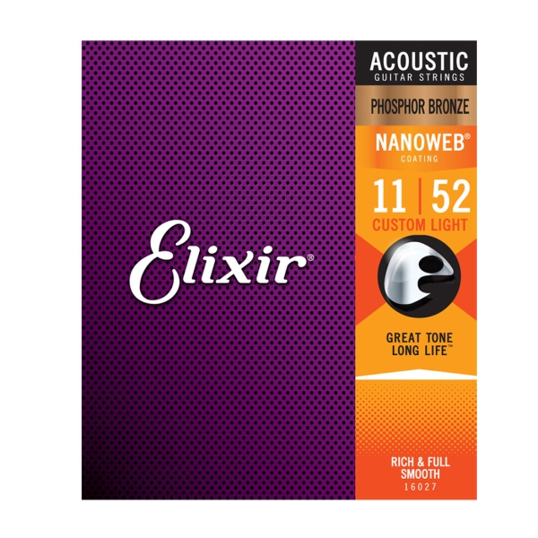 Elixir 16027 Custom Light Phosphor Bronze Nanoweb 11-52 Akustik Gitarrensaiten