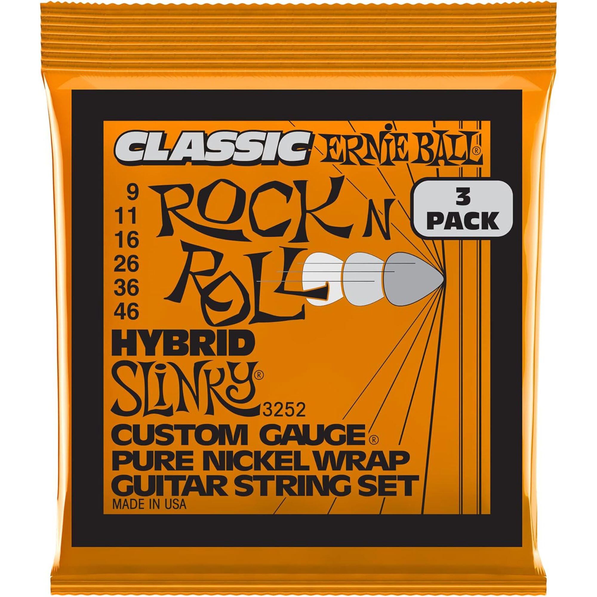 Ernie Ball 3252 Hybrid Slinky Classic Rock n Roll 3-Pack 9-4